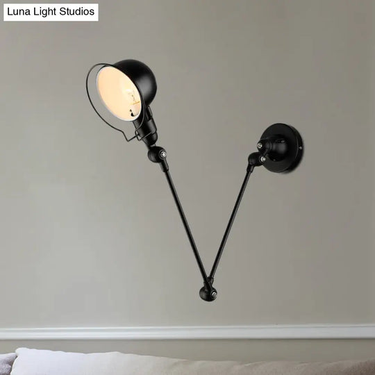 Industrial Metal Swing Arm Wall Light Fixture With Black/White Bowl Shade - 1 Head Corridor Sconce