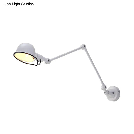 Industrial Metal Swing Arm Wall Light Fixture With Black/White Bowl Shade - 1 Head Corridor Sconce