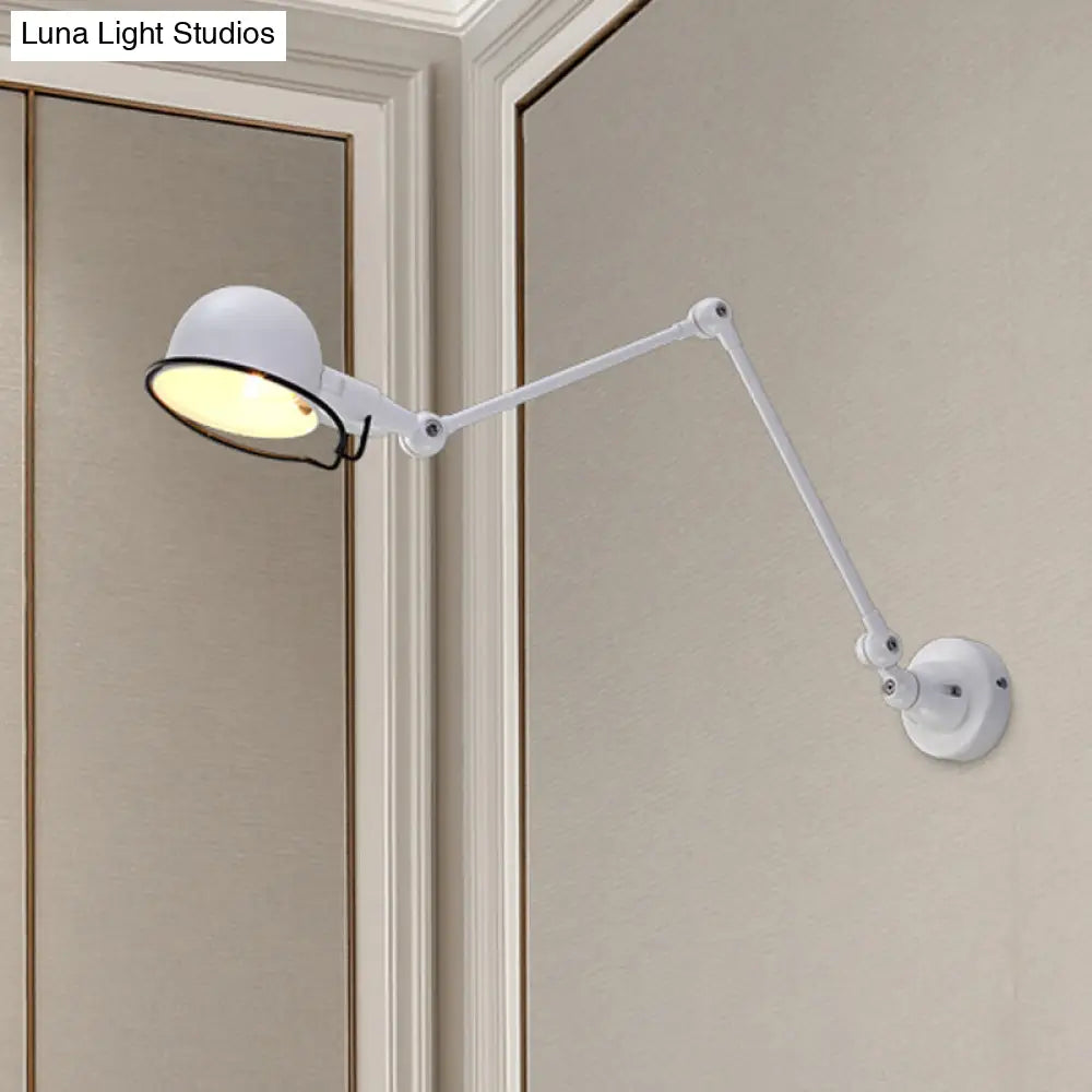 Industrial Metal Swing Arm Wall Light Fixture With Black/White Bowl Shade - 1 Head Corridor Sconce