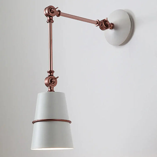 Industrial Metal Swing Arm Wall Mount Reading Lamp With Tapered Shade White