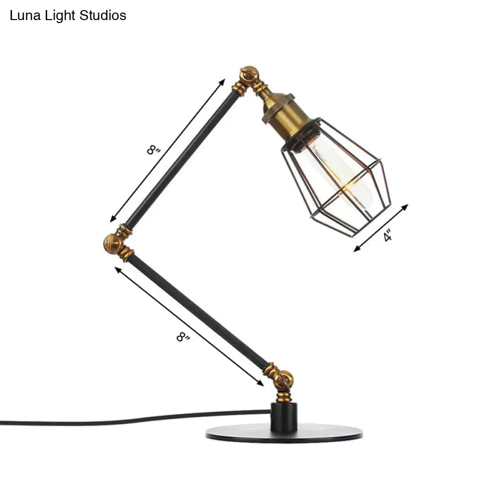 Industrial Metal Table Lamp: Adjustable Arm Black/Brass Finish