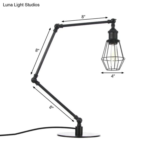 Industrial Metal Table Lamp: Adjustable Arm Black/Brass Finish