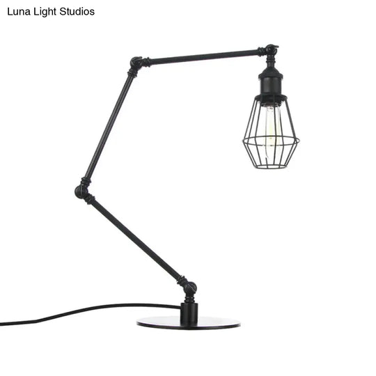 Industrial Metal Table Lamp: Adjustable Arm Black/Brass Finish