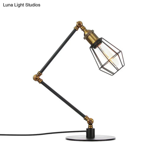 Industrial Metal Table Lamp: Adjustable Arm Black/Brass Finish