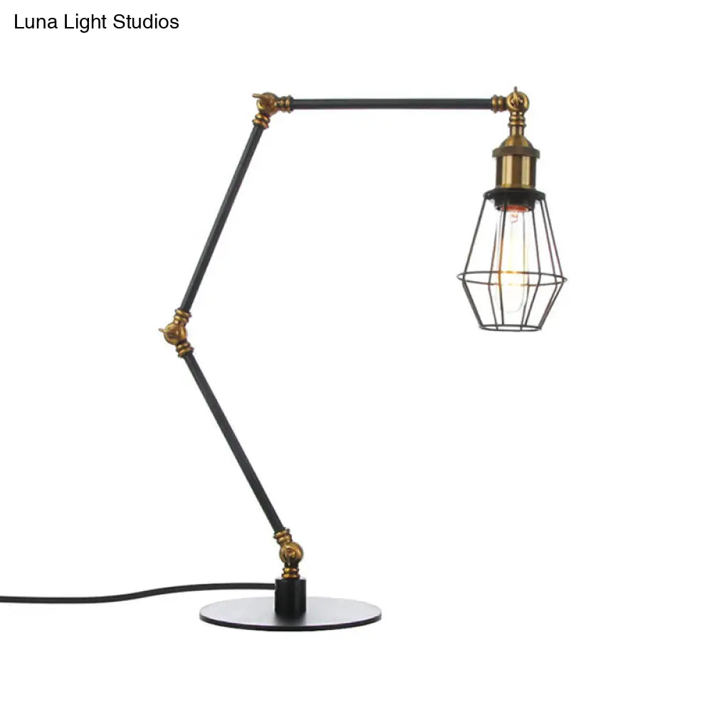 Industrial Metal Table Lamp: Adjustable Arm Black/Brass Finish