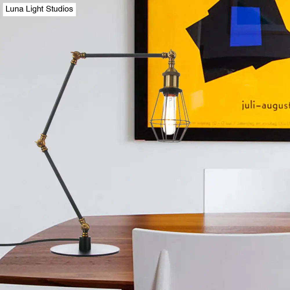 Industrial Metal Table Lamp: Adjustable Arm Black/Brass Finish