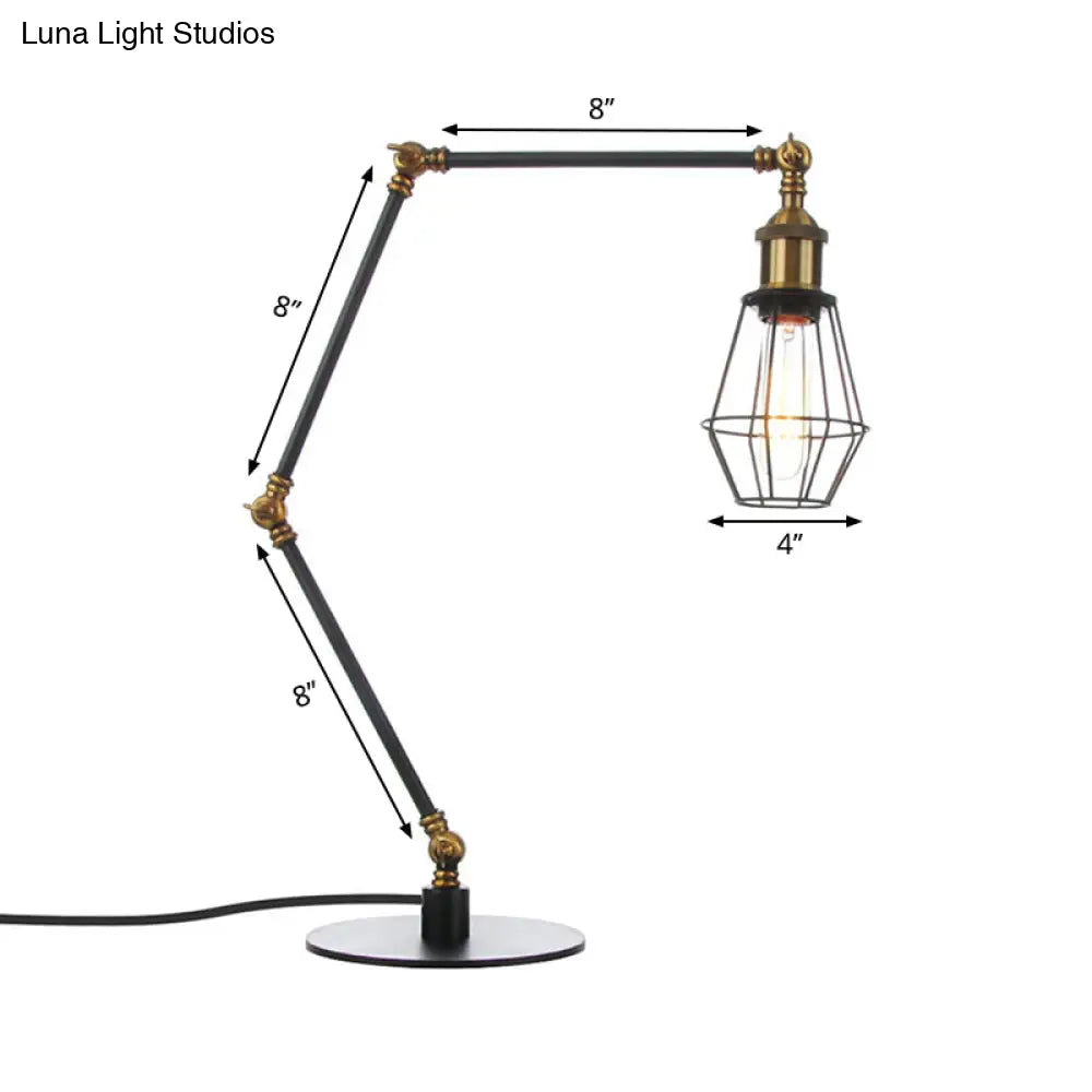 Industrial Metal Table Lamp: Adjustable Arm Black/Brass Finish