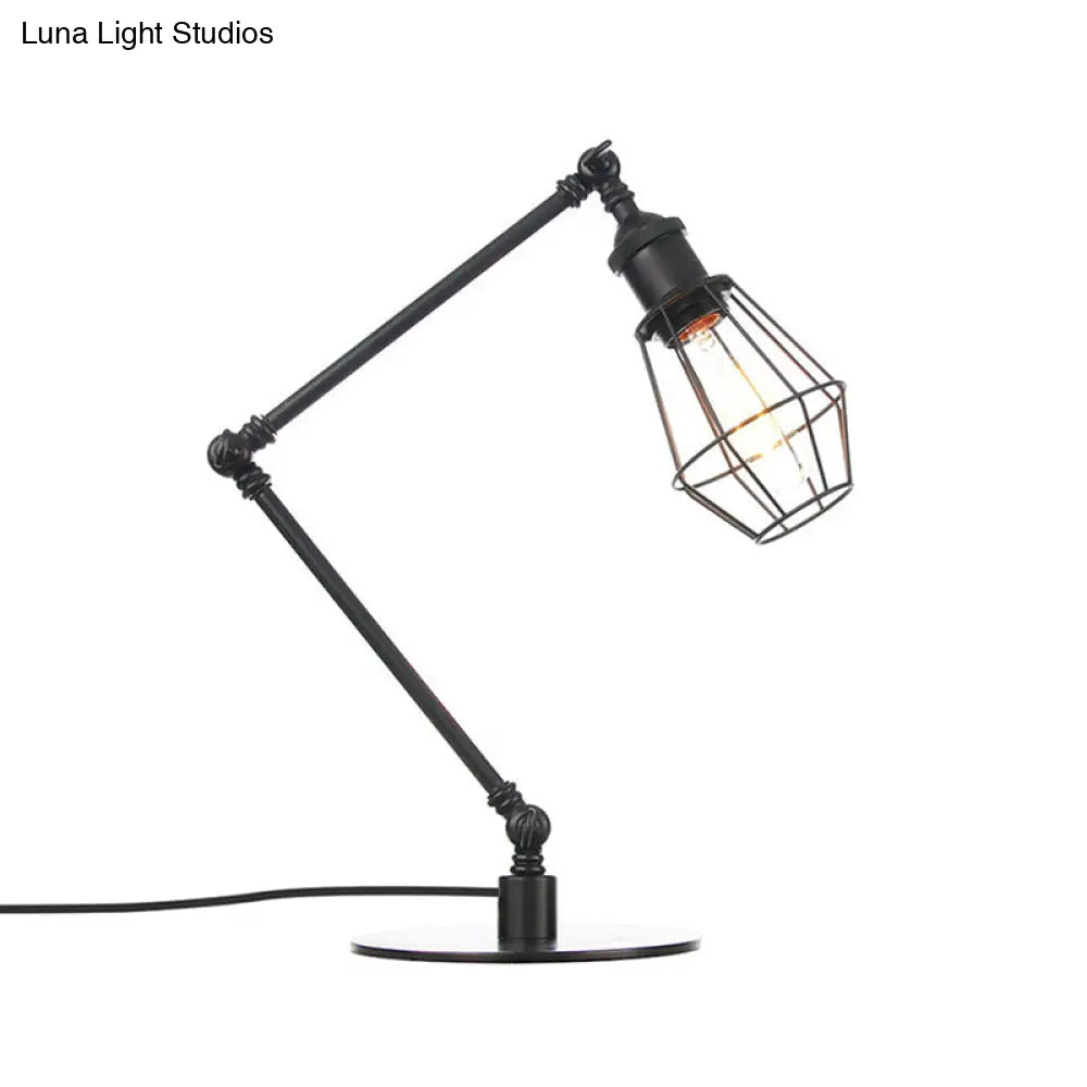 Industrial Metal Table Lamp: Adjustable Arm Black/Brass Finish