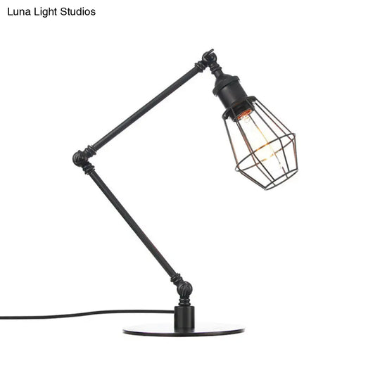 Industrial Metal Table Lamp: Adjustable Arm Black/Brass Finish