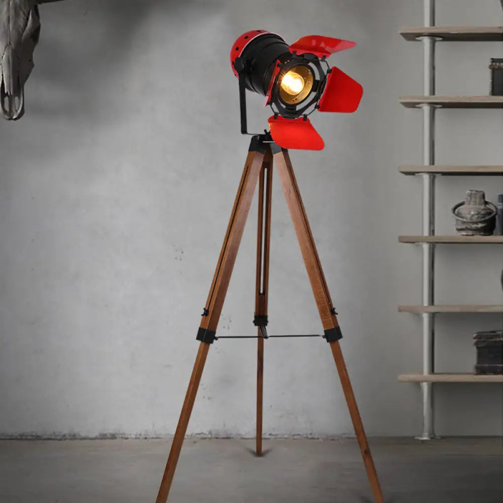 Industrial Metal Tripod Floor Reading Lamp - Black/Black & Red Black-Red