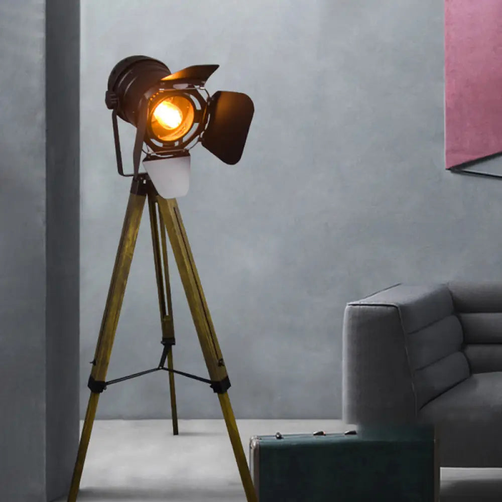 Industrial Metal Tripod Floor Reading Lamp - Black/Black & Red Black