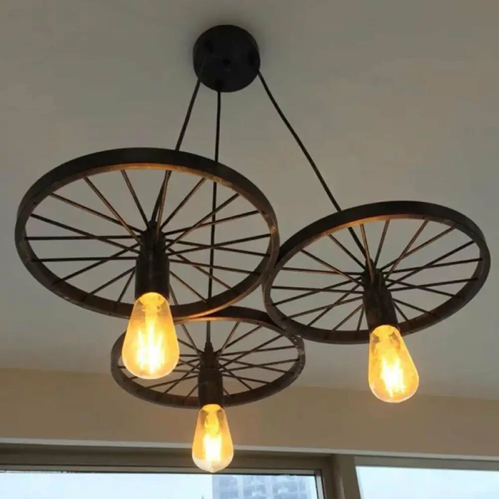 Industrial Metal Wagon Wheel Bar Pendant Lamp | Multi Hanging Light Fixture 3 / Black