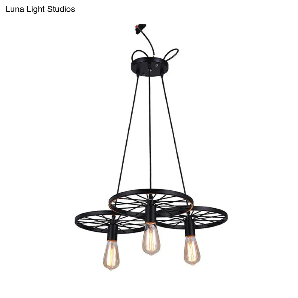 Wagon Wheel Bar Pendant Lamp - Industrial Metal Multihanging Light Fixture