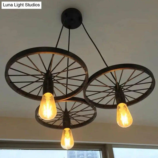 Wagon Wheel Bar Pendant Lamp - Industrial Metal Multihanging Light Fixture 3 / Black