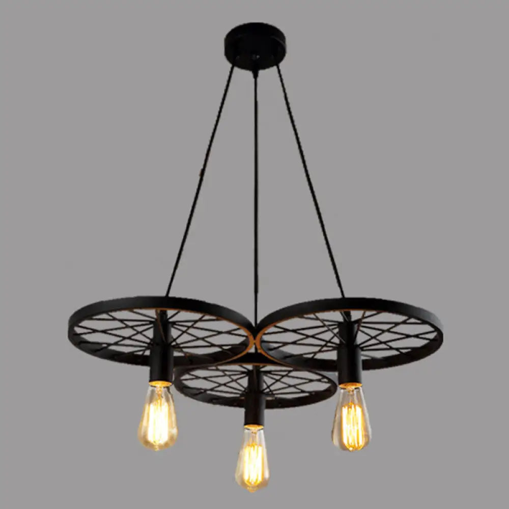Industrial Metal Wagon Wheel Pendant Lamp: Black Hanging Light Fixture For Restaurants 3 /