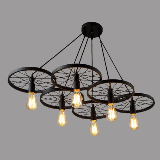 Industrial Metal Wagon Wheel Pendant Lamp: Black Hanging Light Fixture For Restaurants 6 /