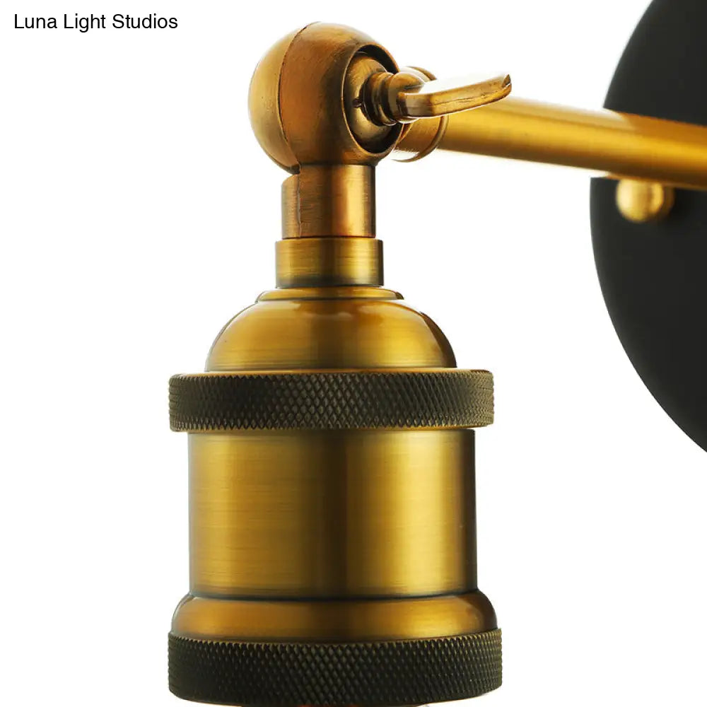 Industrial Metal Wall Lamp - Black/Brass Finish 1 Head Mini Sconce Lighting With Bare Bulb For