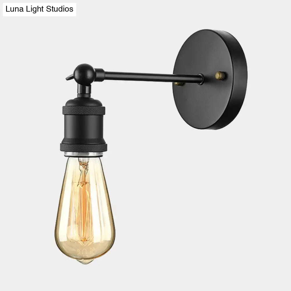 Industrial Metal Wall Lamp - Black/Brass Finish 1 Head Mini Sconce Lighting With Bare Bulb For