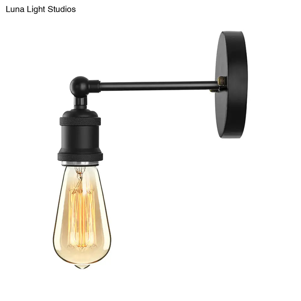 Industrial Metal Wall Lamp - Black/Brass Finish 1 Head Mini Sconce Lighting With Bare Bulb For