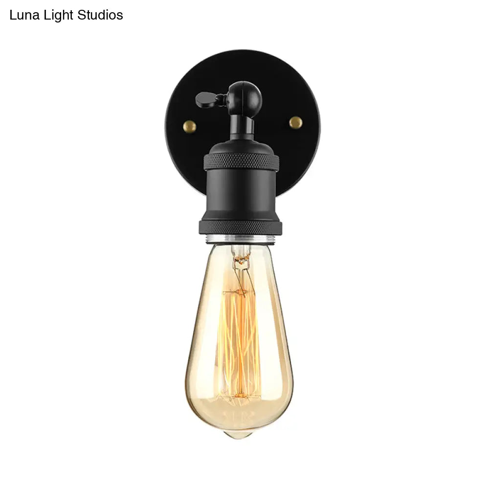 Industrial Metal Wall Lamp - Black/Brass Finish 1 Head Mini Sconce Lighting With Bare Bulb For