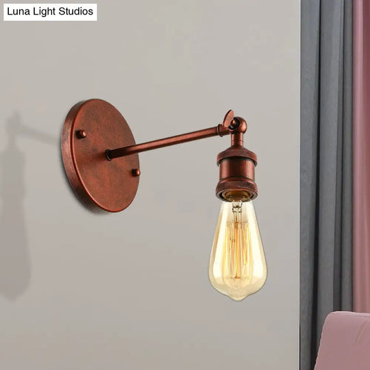 Industrial Metal Wall Lamp - Black/Brass Finish 1 Head Mini Sconce Lighting With Bare Bulb For