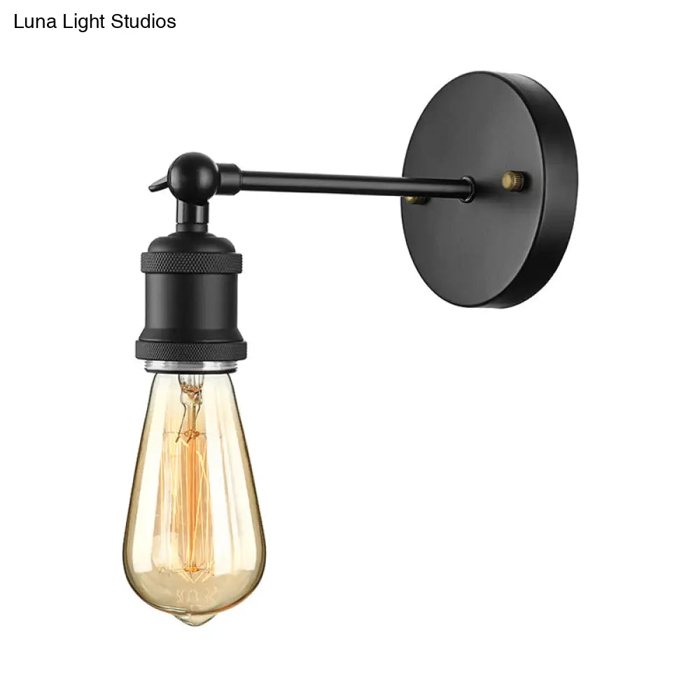 Industrial Metal Wall Lamp - Black/Brass Finish 1 Head Mini Sconce Lighting With Bare Bulb For