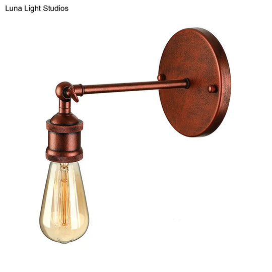 Industrial Metal Wall Lamp - Black/Brass Finish 1 Head Mini Sconce Lighting With Bare Bulb For