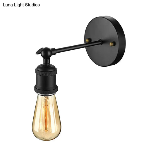 Industrial Metal Wall Lamp - Black/Brass Finish 1 Head Mini Sconce Lighting With Bare Bulb For