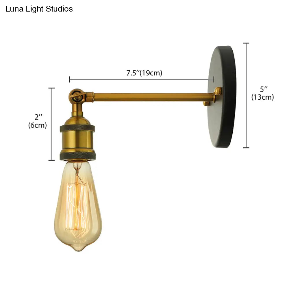 Industrial Metal Wall Lamp - Black/Brass Finish 1 Head Mini Sconce Lighting With Bare Bulb For