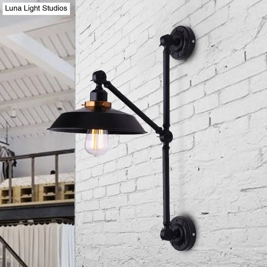 Industrial Metal Wall Lamp: Stylish Barn Shade Sconce Light Adjustable 1 Black 8/10 Width