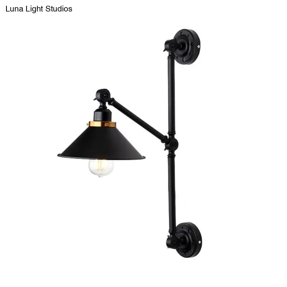 Industrial Metal Wall Lamp: Stylish Barn Shade Sconce Light Adjustable 1 Black 8/10 Width