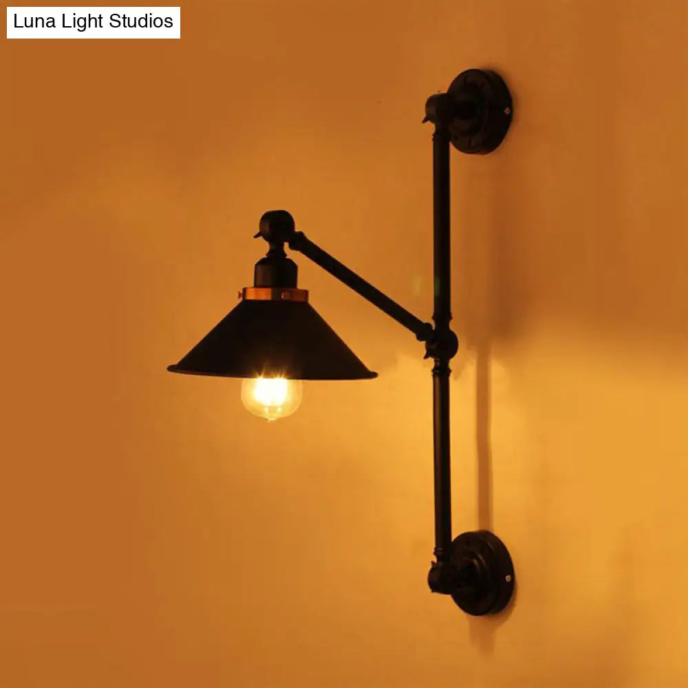 Industrial Metal Wall Lamp: Stylish Barn Shade Sconce Light Adjustable 1 Black 8/10 Width