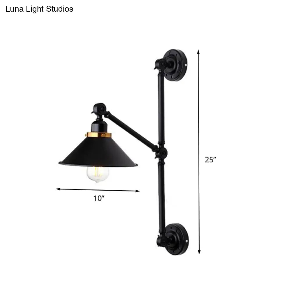 Industrial Metal Wall Lamp: Stylish Barn Shade Sconce Light Adjustable 1 Black 8/10 Width