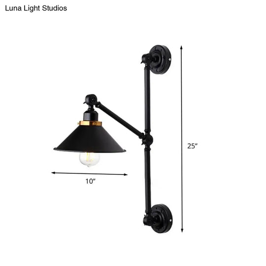 Industrial Metal Wall Lamp: Stylish Barn Shade Sconce Light Adjustable 1 Black 8/10 Width