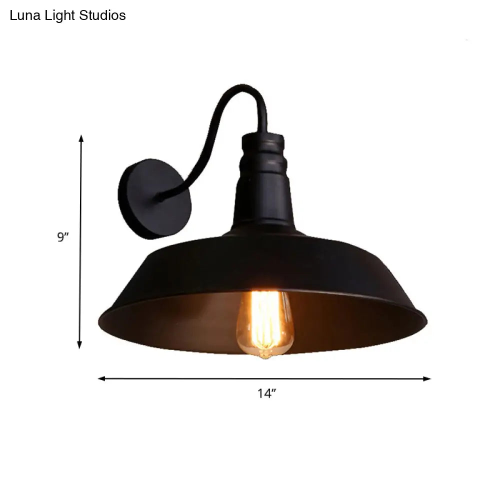 Industrial Metal Wall Lamp With Barn Shade And Mount - Black/White 10/14 Diameter