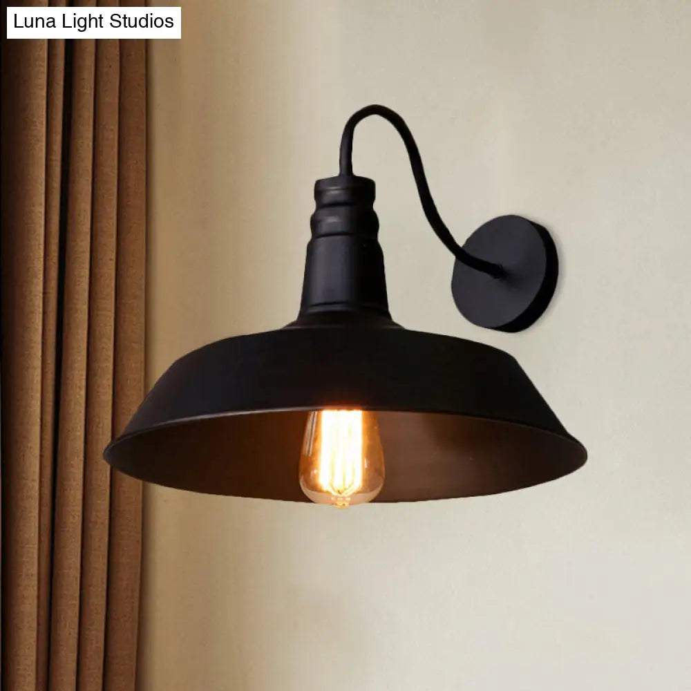 Industrial Metal Wall Lamp With Barn Shade And Mount - Black/White 10/14 Diameter