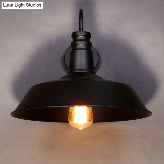 Industrial Metal Wall Lamp With Barn Shade And Mount - Black/White 10/14 Diameter