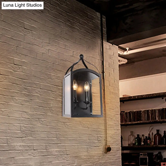 Industrial Metal Wall Mount Lamp With Black Shade - 1 Head Corridor Lighting