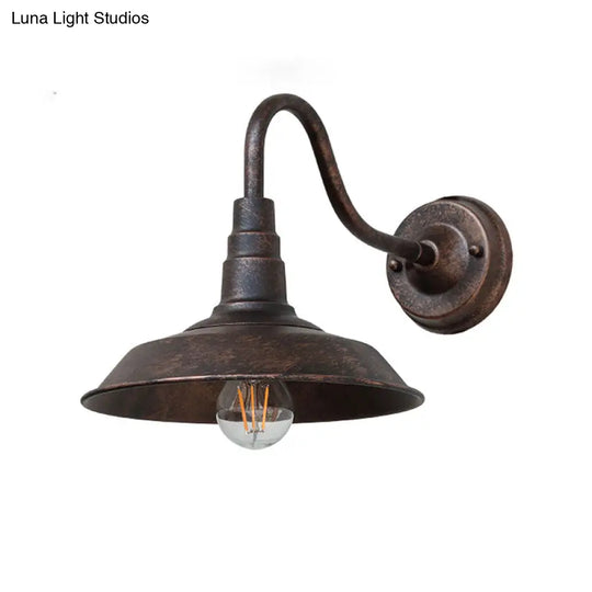 Industrial Metal Wall Mounted Gooseneck Lamp With Barn Shade - 1 Bulb Outdoor Light