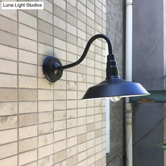 Industrial Metal Wall Mounted Gooseneck Lamp With Barn Shade - 1 Bulb Outdoor Light