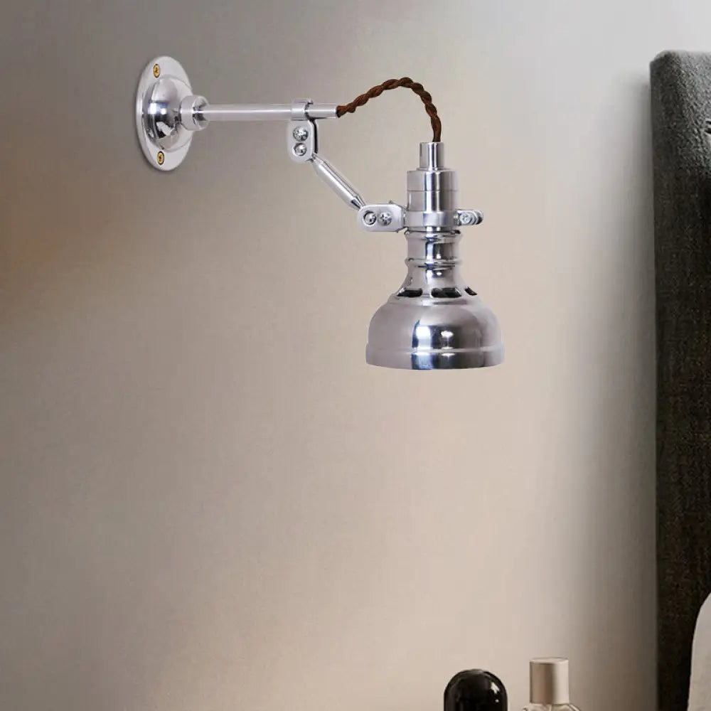 Industrial Metal Wall Mounted Torchlight - Polished Chrome Finish Rotating 1-Head Bedside Light