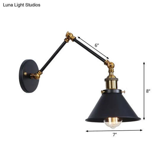 Industrial Metal Wall Reading Lamp With Flared Cone Design And Swing Arm - 1 Bulb Black-Brass