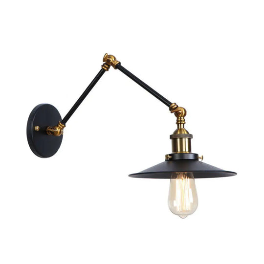 Industrial Metal Wall Reading Lamp With Flared Cone Design And Swing Arm - 1 Bulb Black-Brass