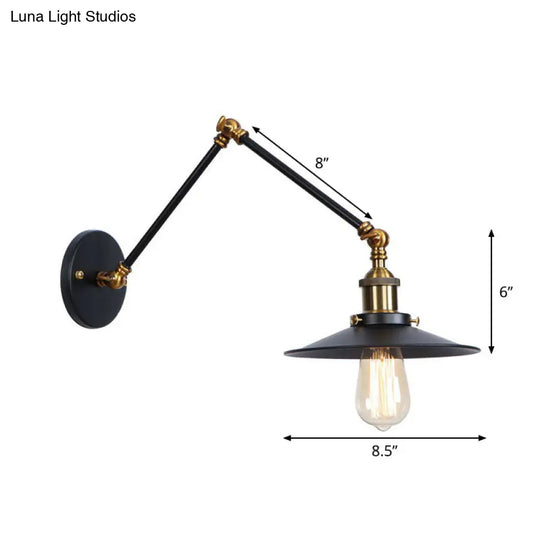 Industrial Metal Wall Reading Lamp With Flared Cone Design And Swing Arm - 1 Bulb Black-Brass