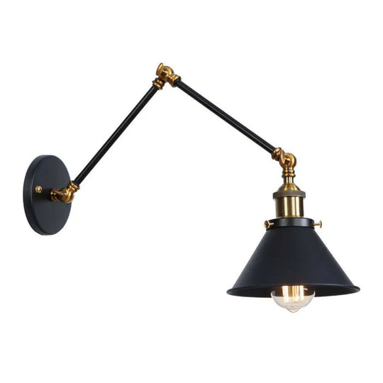 Industrial Metal Wall Reading Lamp With Flared Cone Design And Swing Arm - 1 Bulb Black-Brass