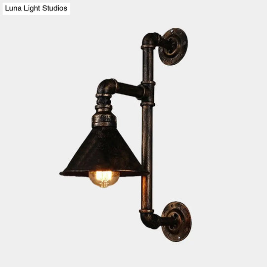 Industrial Metal Wall Sconce With Water Pipe - Dark Rust Finish 1-Light Farmhouse Light Fixture