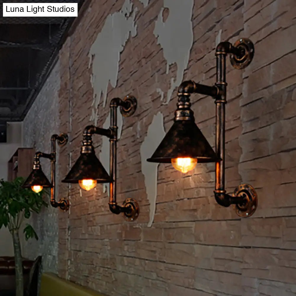 Industrial Metal Wall Sconce With Water Pipe - Dark Rust Finish 1-Light Farmhouse Light Fixture