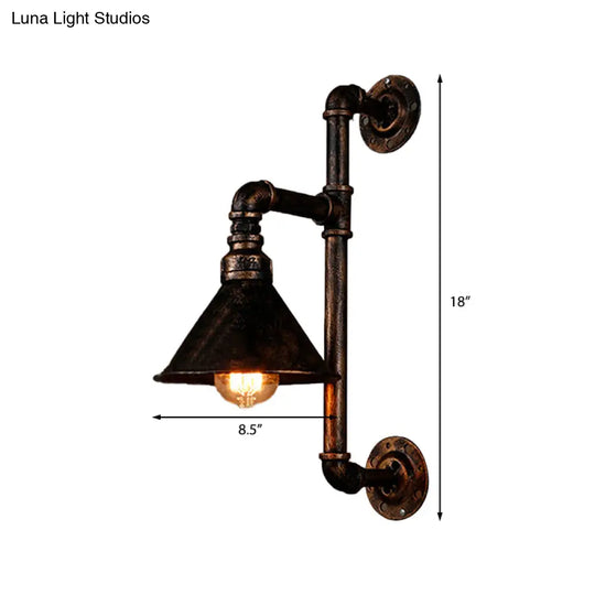 Industrial Metal Wall Sconce With Water Pipe - Dark Rust Finish 1-Light Farmhouse Light Fixture