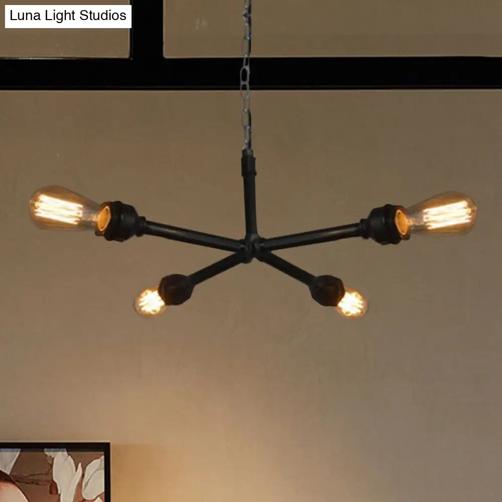 Industrial Style Metal Chandelier With 4 Head Dining Room Lighting Black