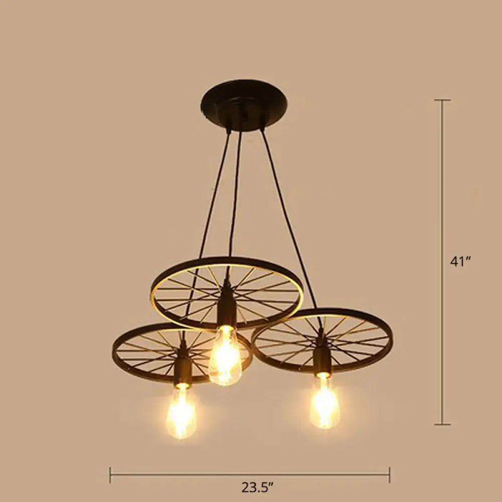 Industrial Metal Wheel Shaped Pendulum Pendant Light For Restaurants 3 / Black